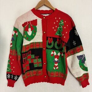 Vtg Sweater Loft Christmas Knit Cardigan Sweater Womens Size S USA Made Holidays